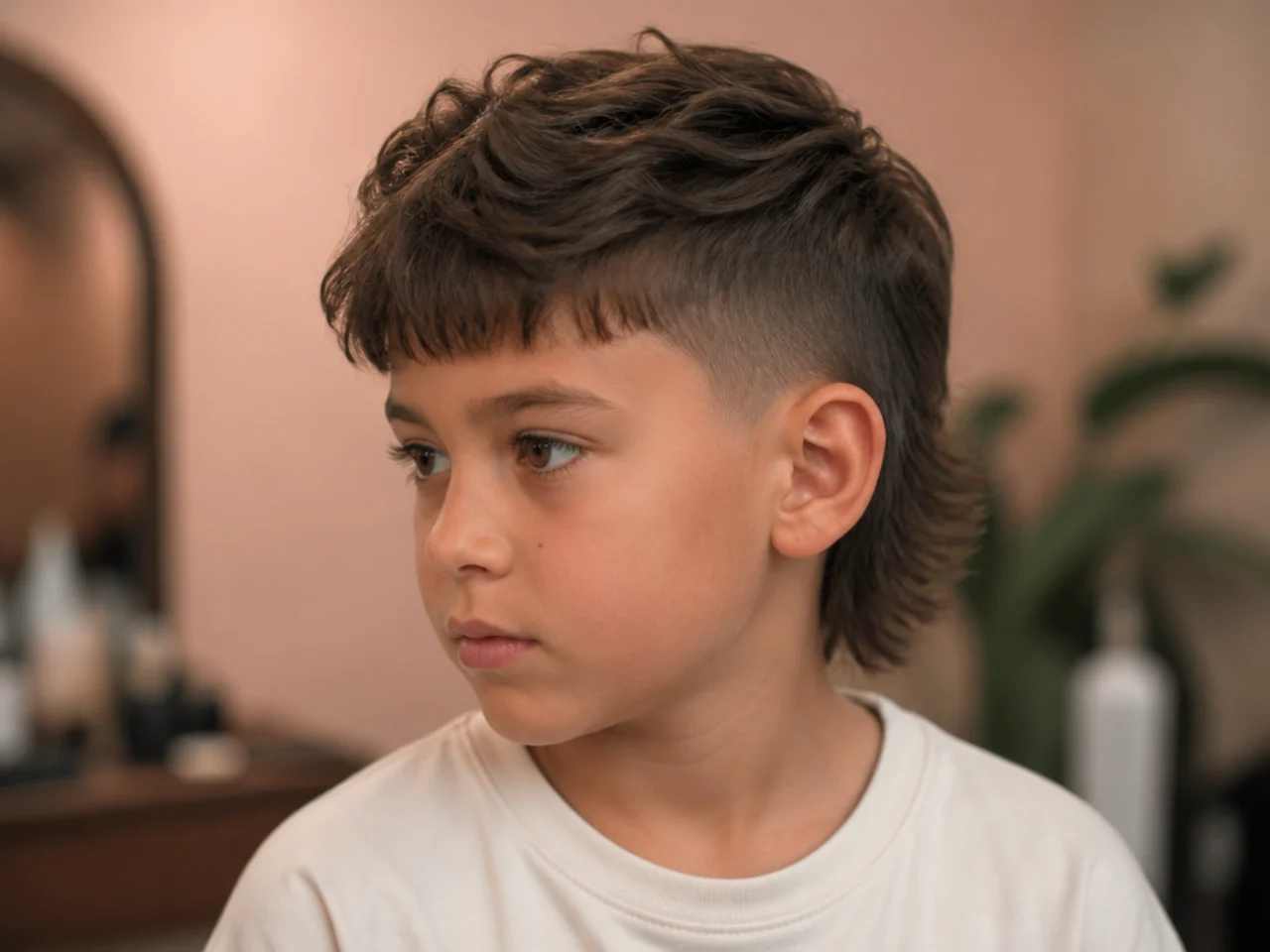 A boys mullet cut kept above the collar