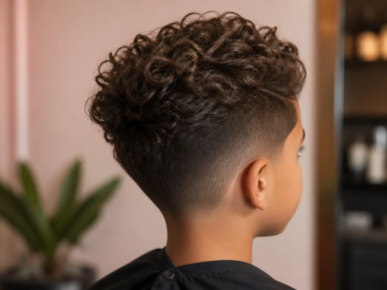 A boy with a curly top over a soft taper