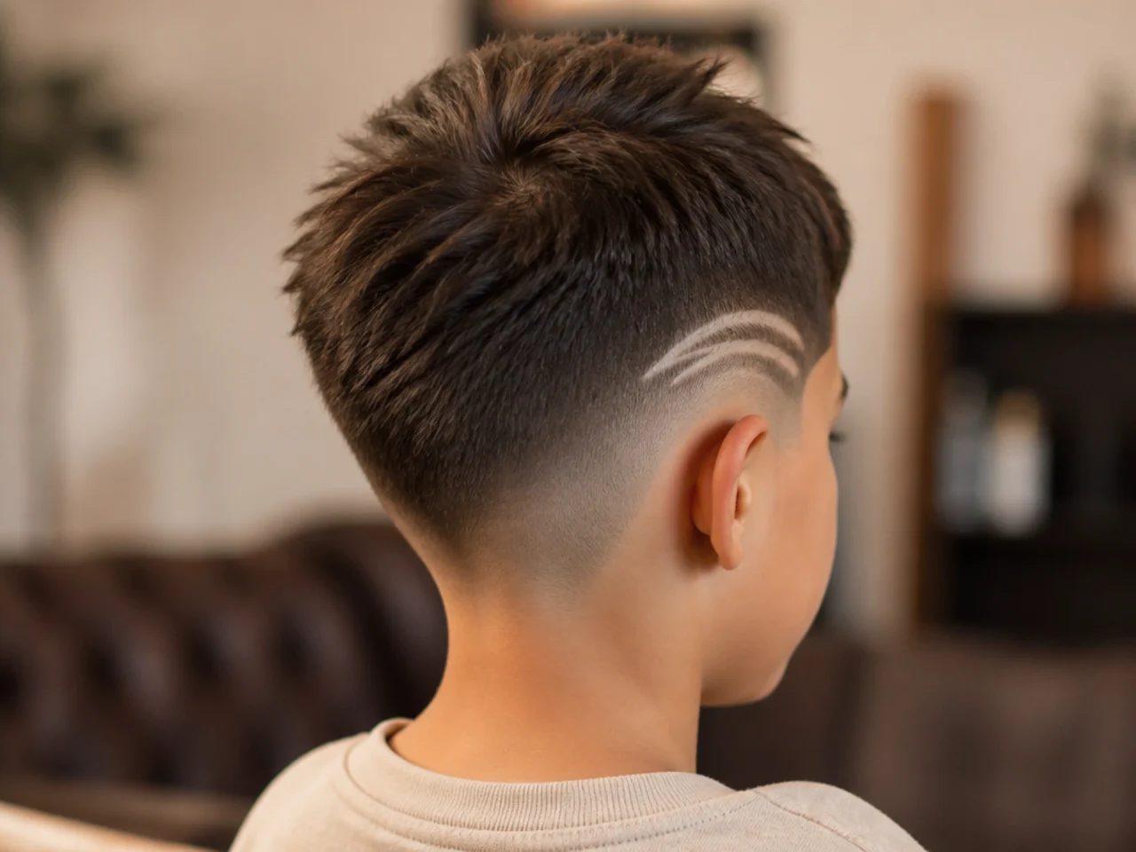 Shaved lines in the side of a boys haircut