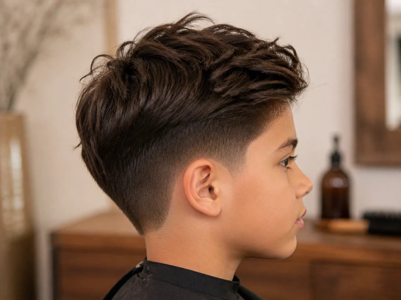 A low taper with length on top of a boys head