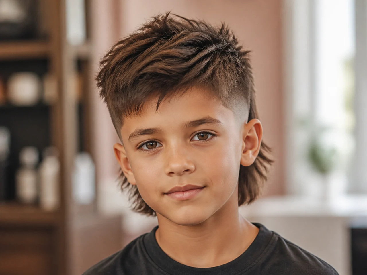 A boys mullet cut kept above the collar