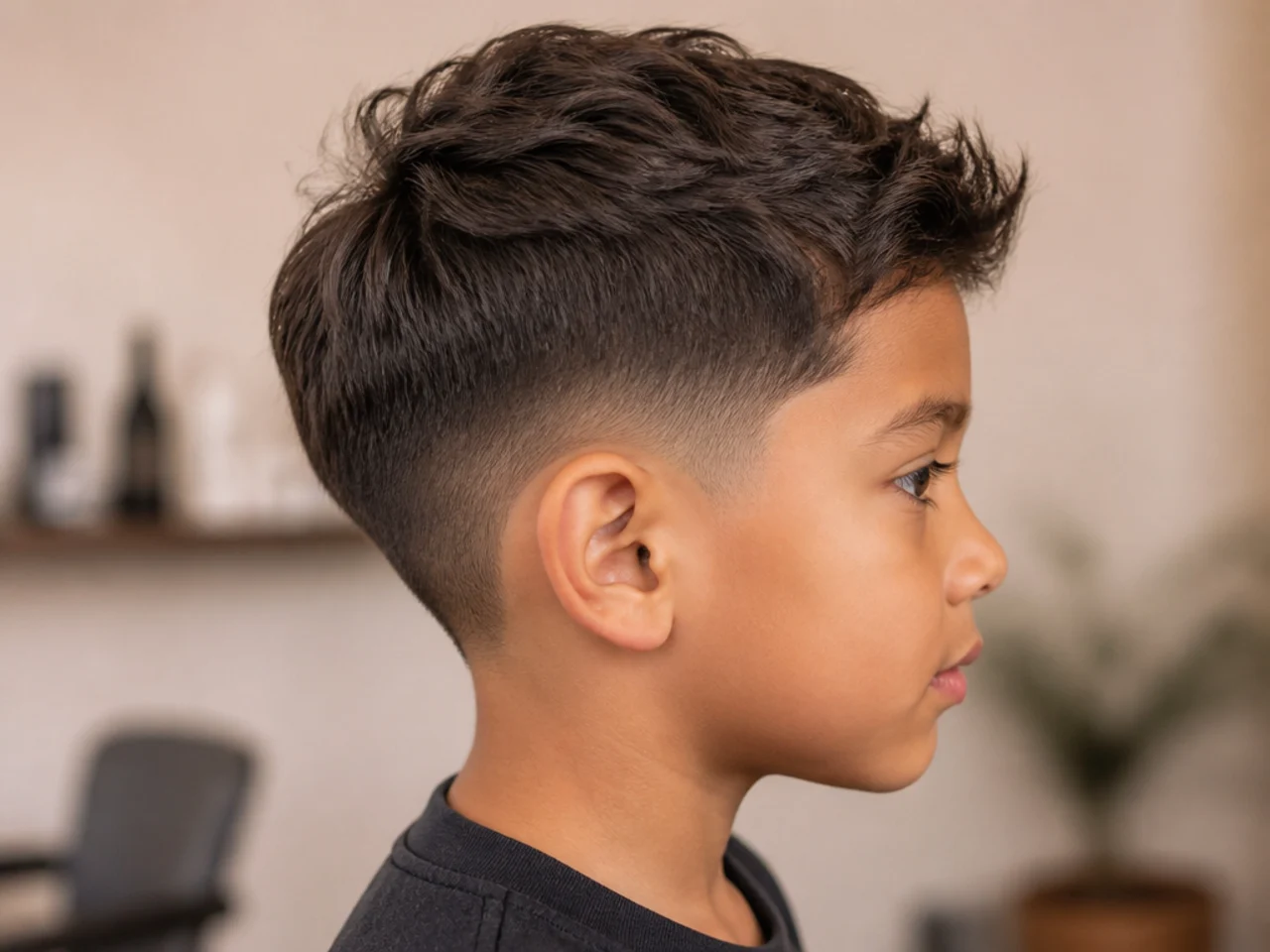 A low taper on a boys haircut at the temple