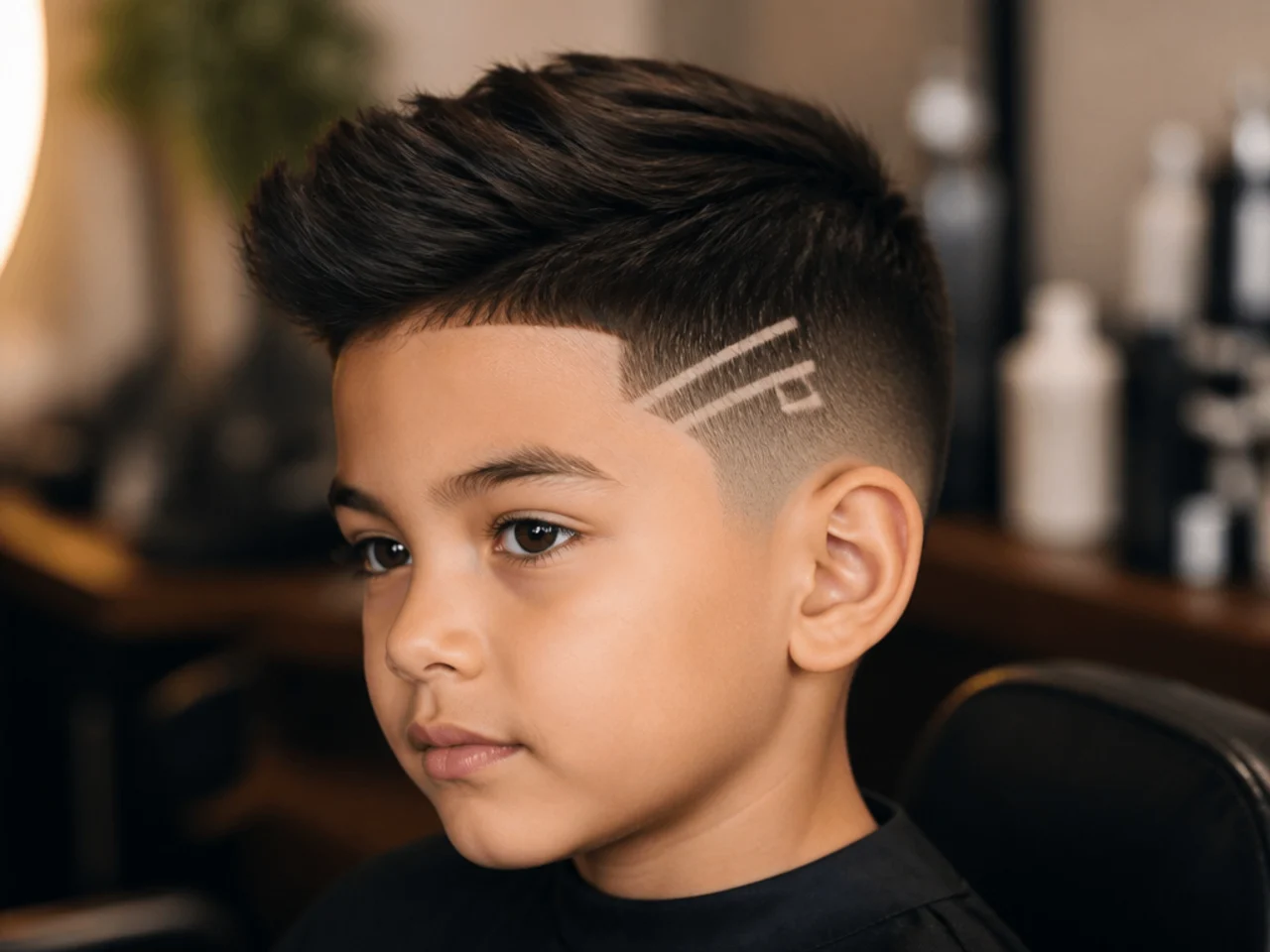 Shaved lines in the side of a boys haircut