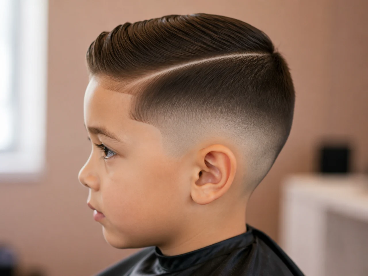 A boys comb over with a hard parting