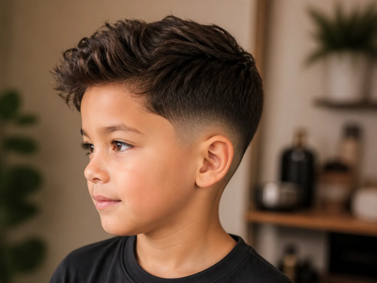 Side view of a boys mid taper haircut