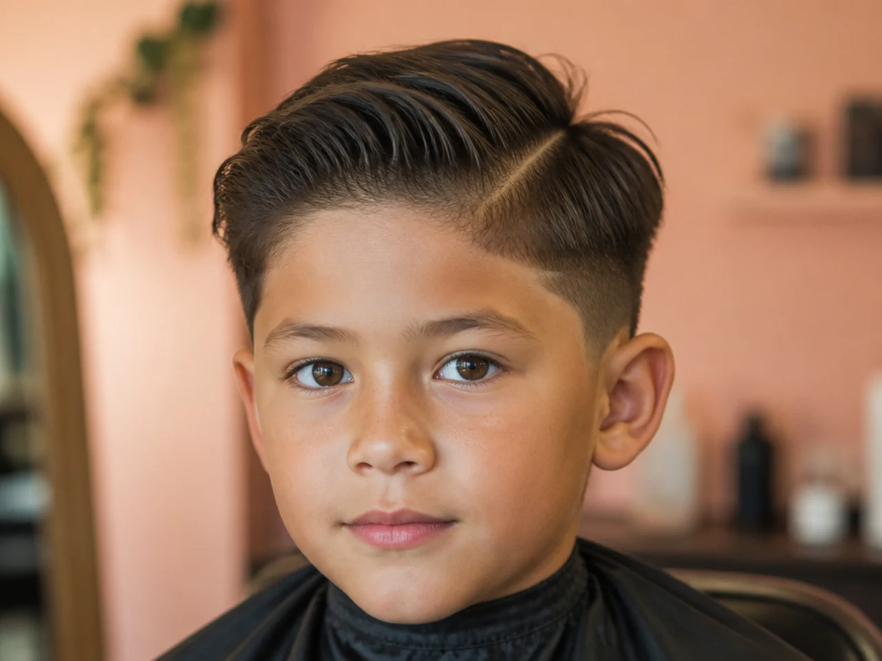 A grown out haircut line above a boys ear