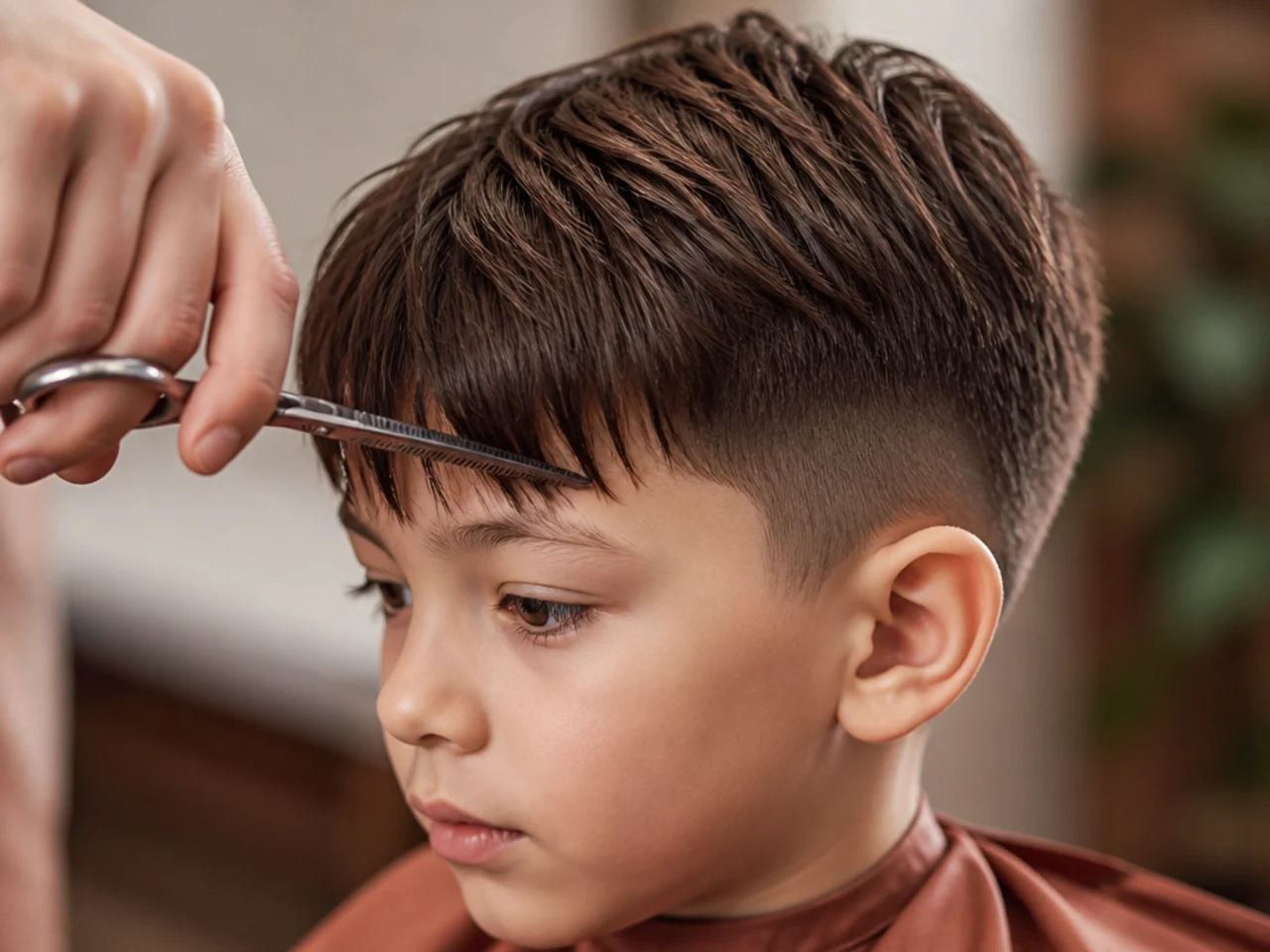 A boys fringe trimmed between haircuts
