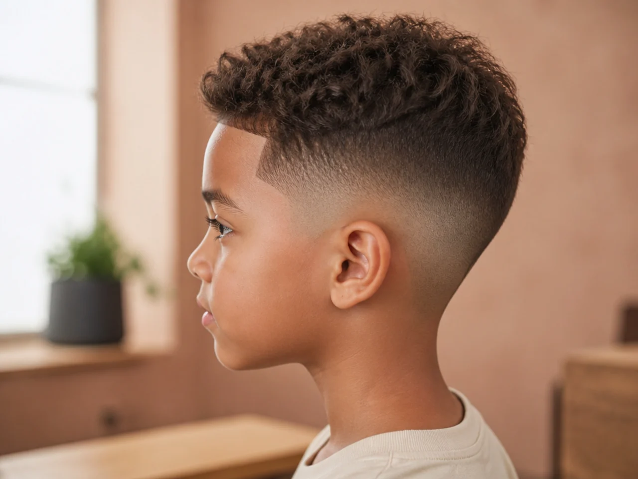 A boy with a short summer fade haircut