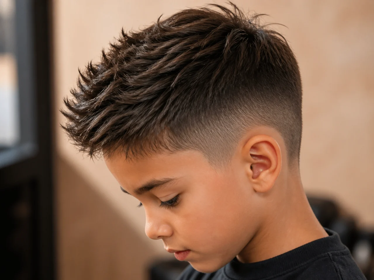 A young boy with a textured top over number three sides