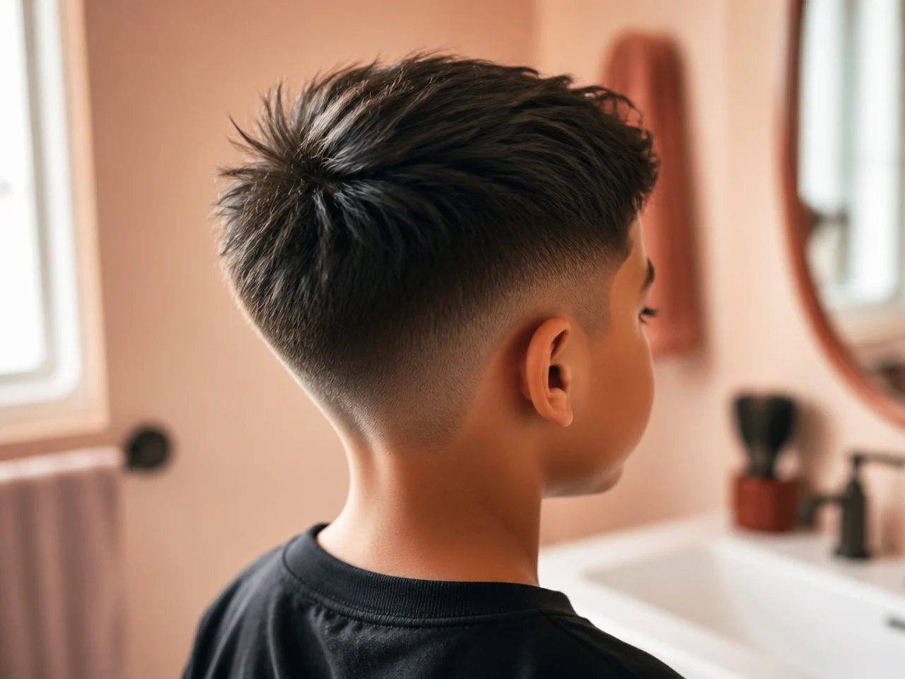 A young boy's haircut on an ordinary school morning