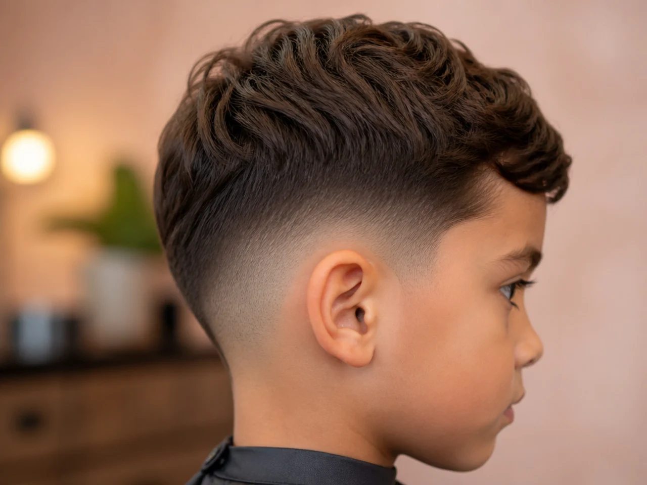 A young boy with a low taper finishing at a number two