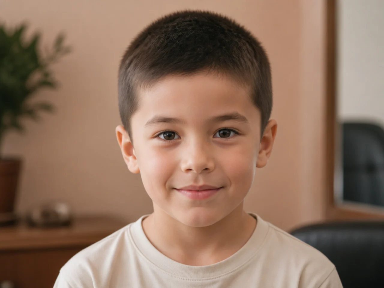 A young boy with a number four cut all over