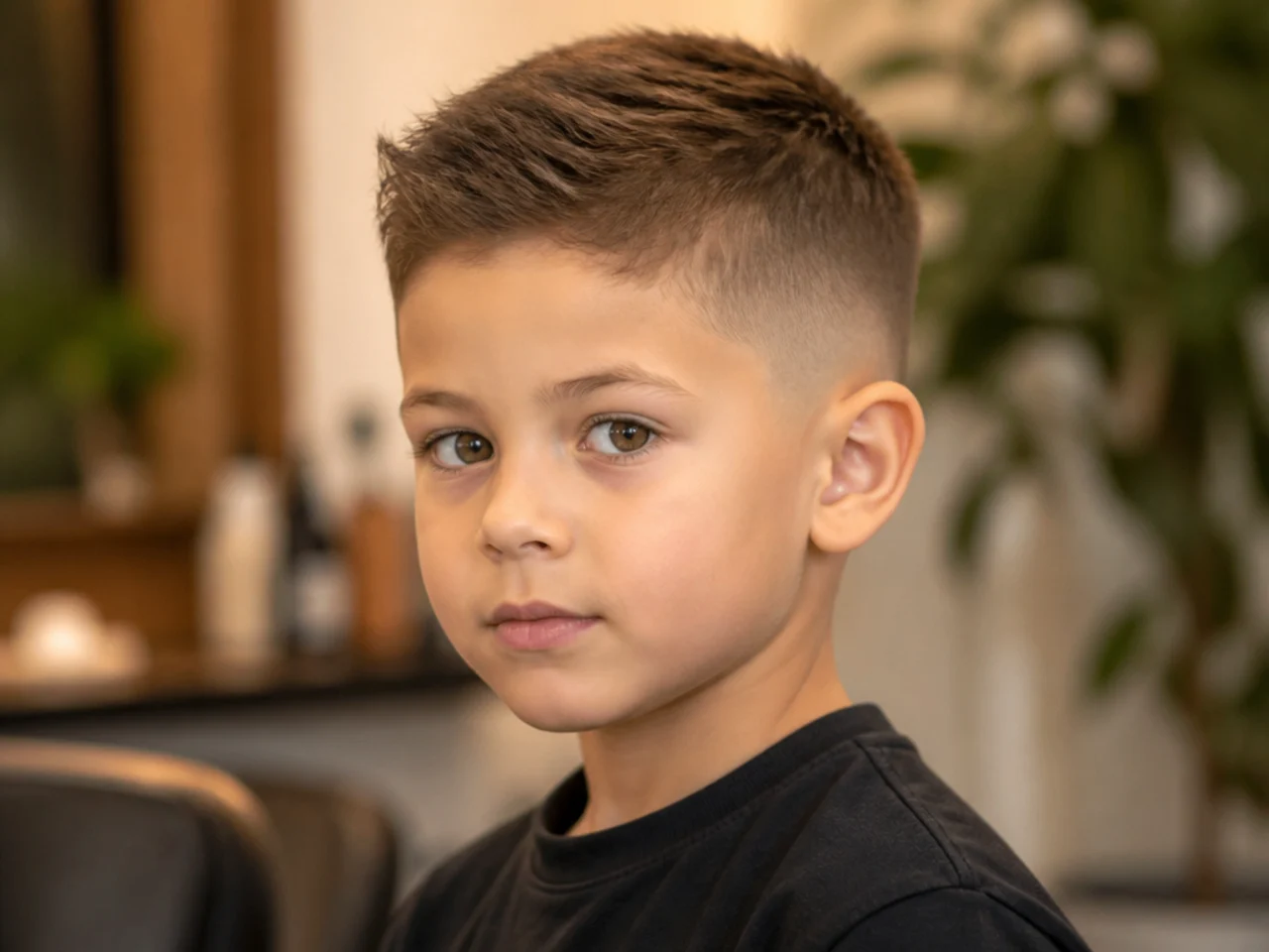 A young boy with short back and sides at a number three