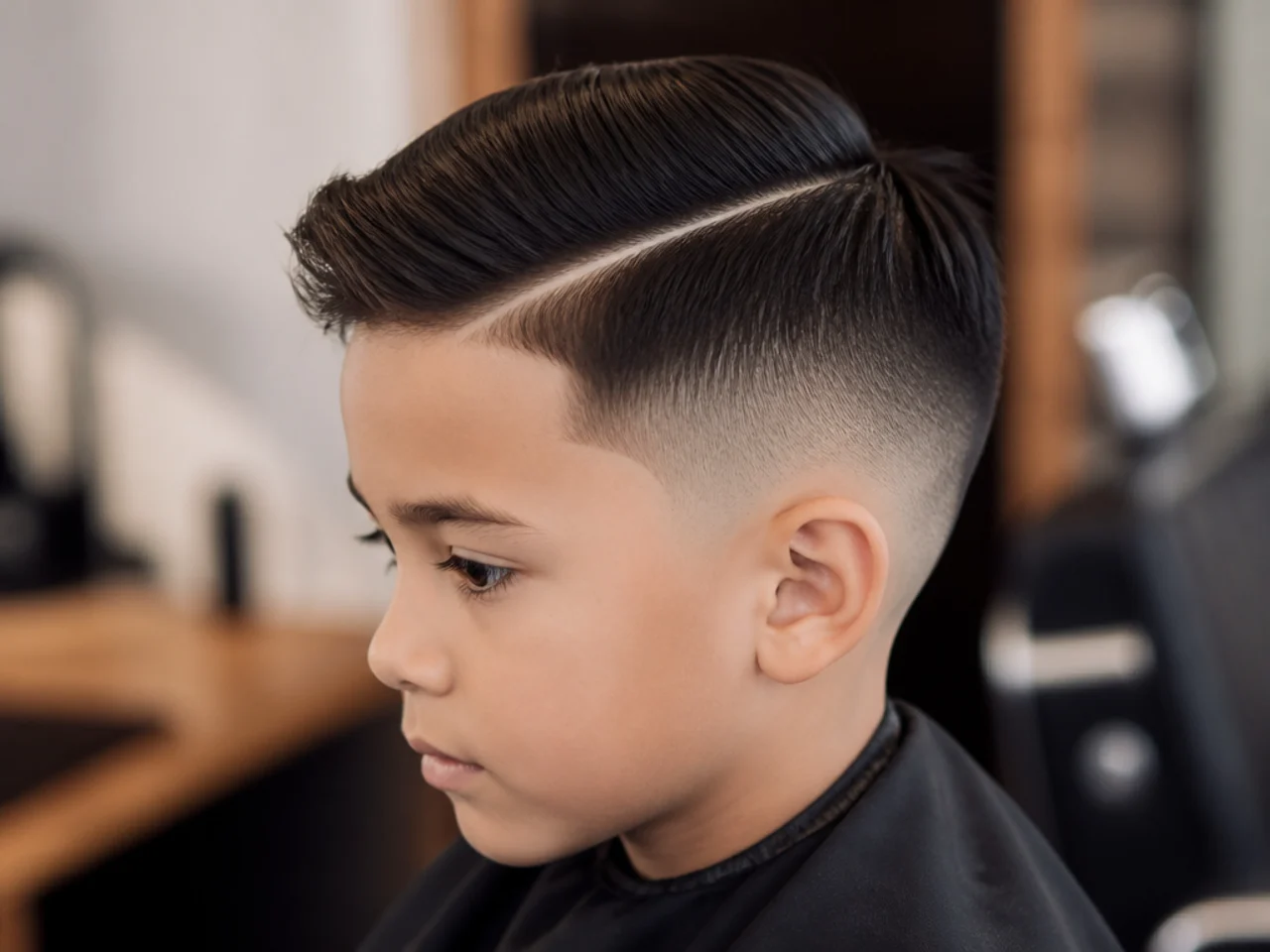 A young boy with a cut-in side parting