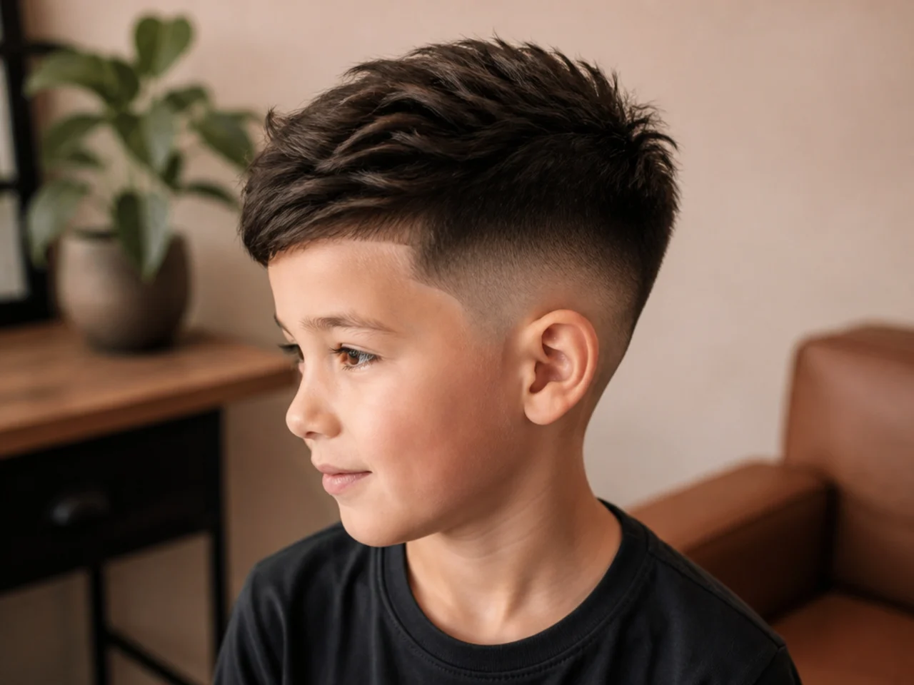 Side view of a young boy's tapered haircut
