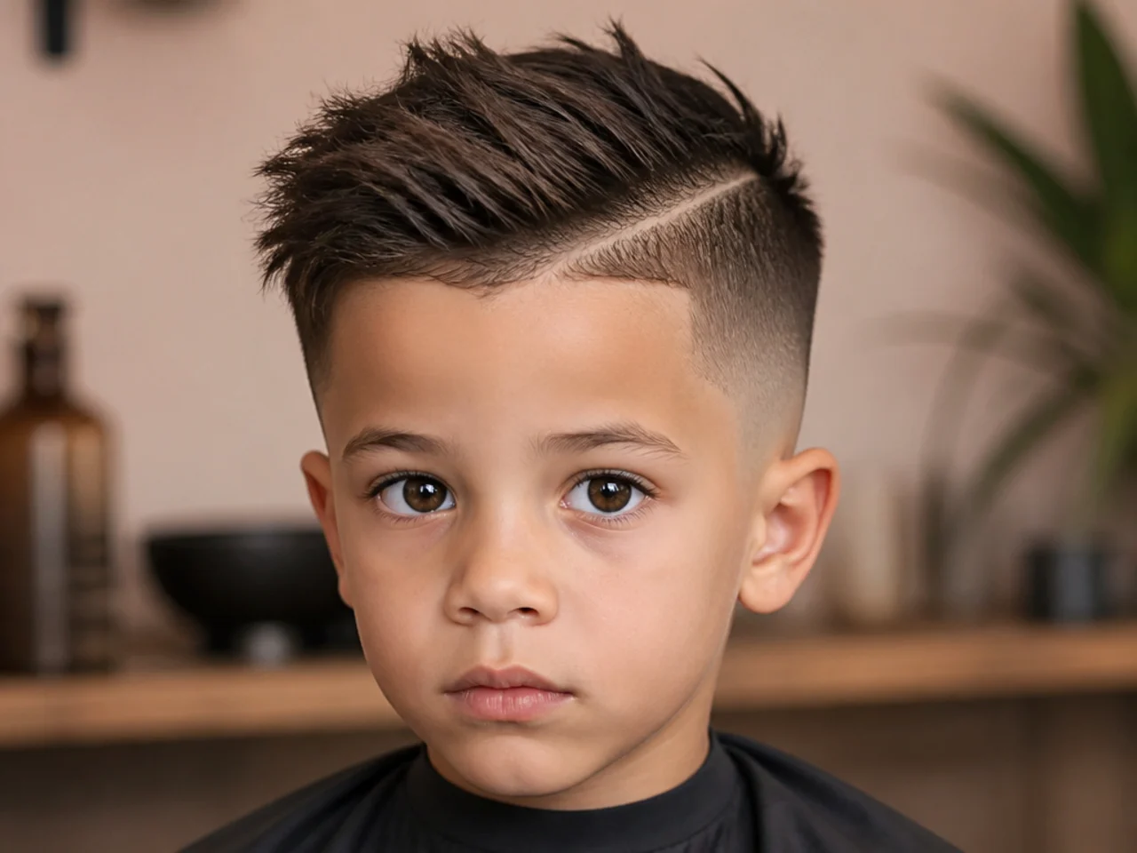 A young boy's haircut showing scalp through short sides