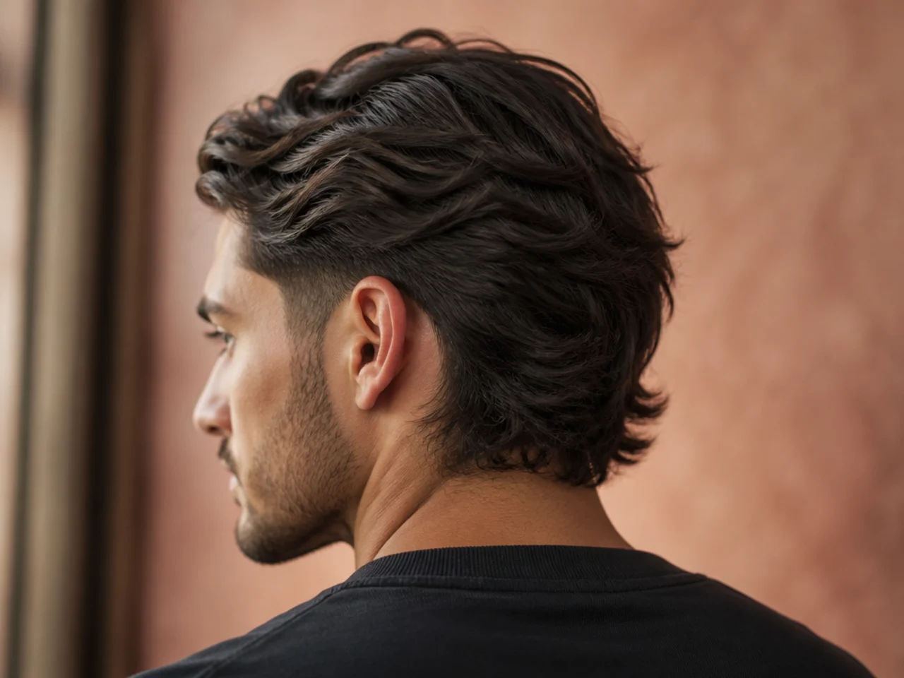 Grown-out flowing hair on a man