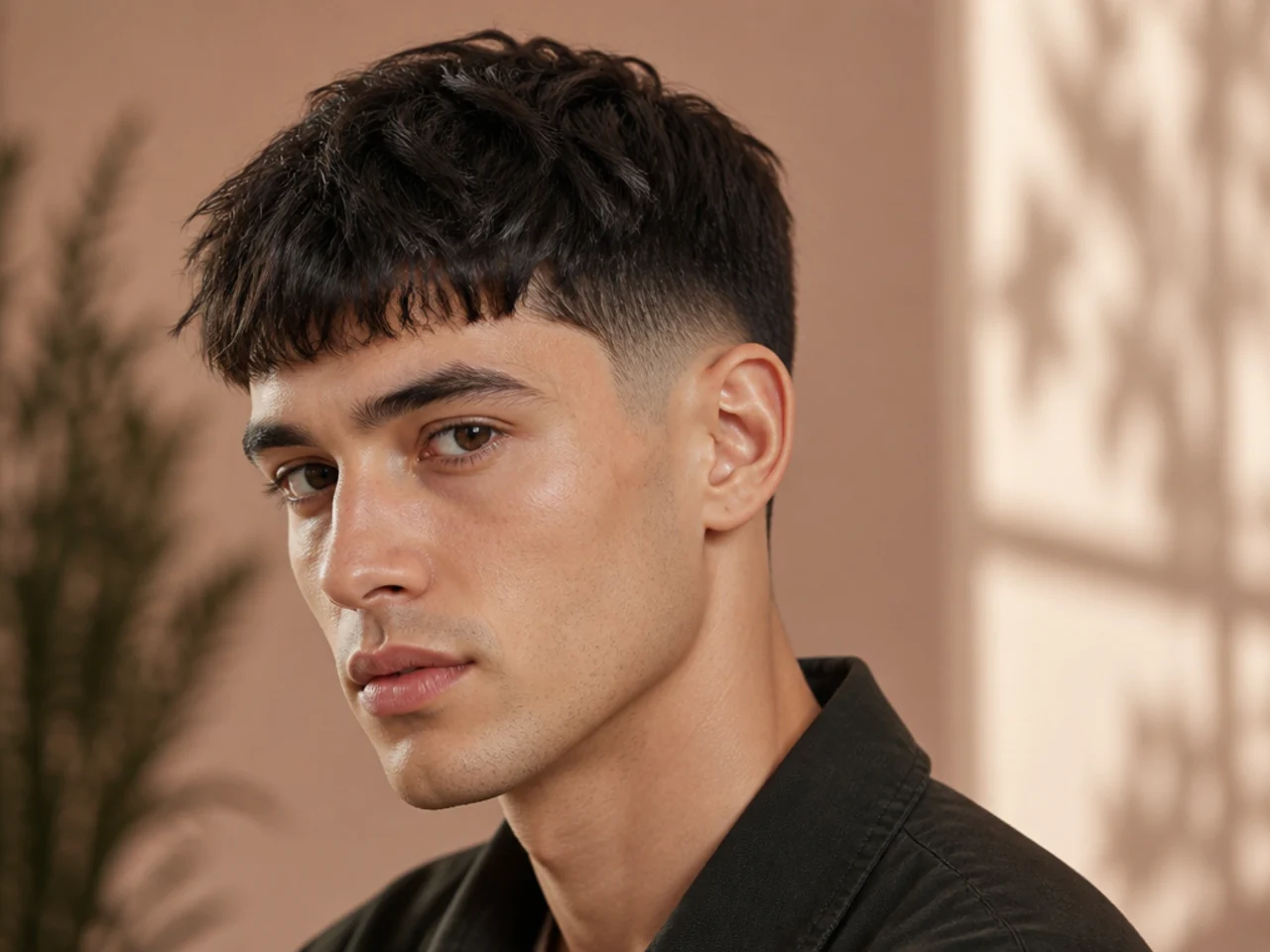 A forward fringe above a low taper