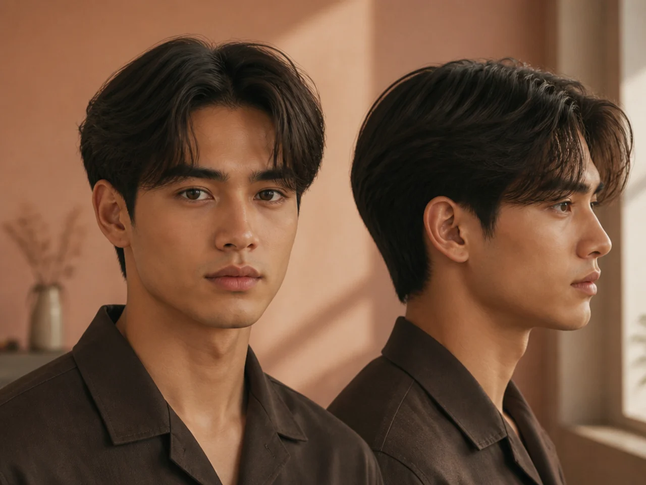 A middle-part haircut