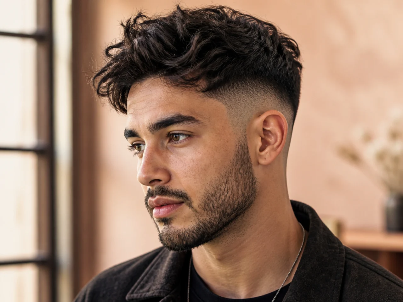 Three-quarter view of a current men's haircut