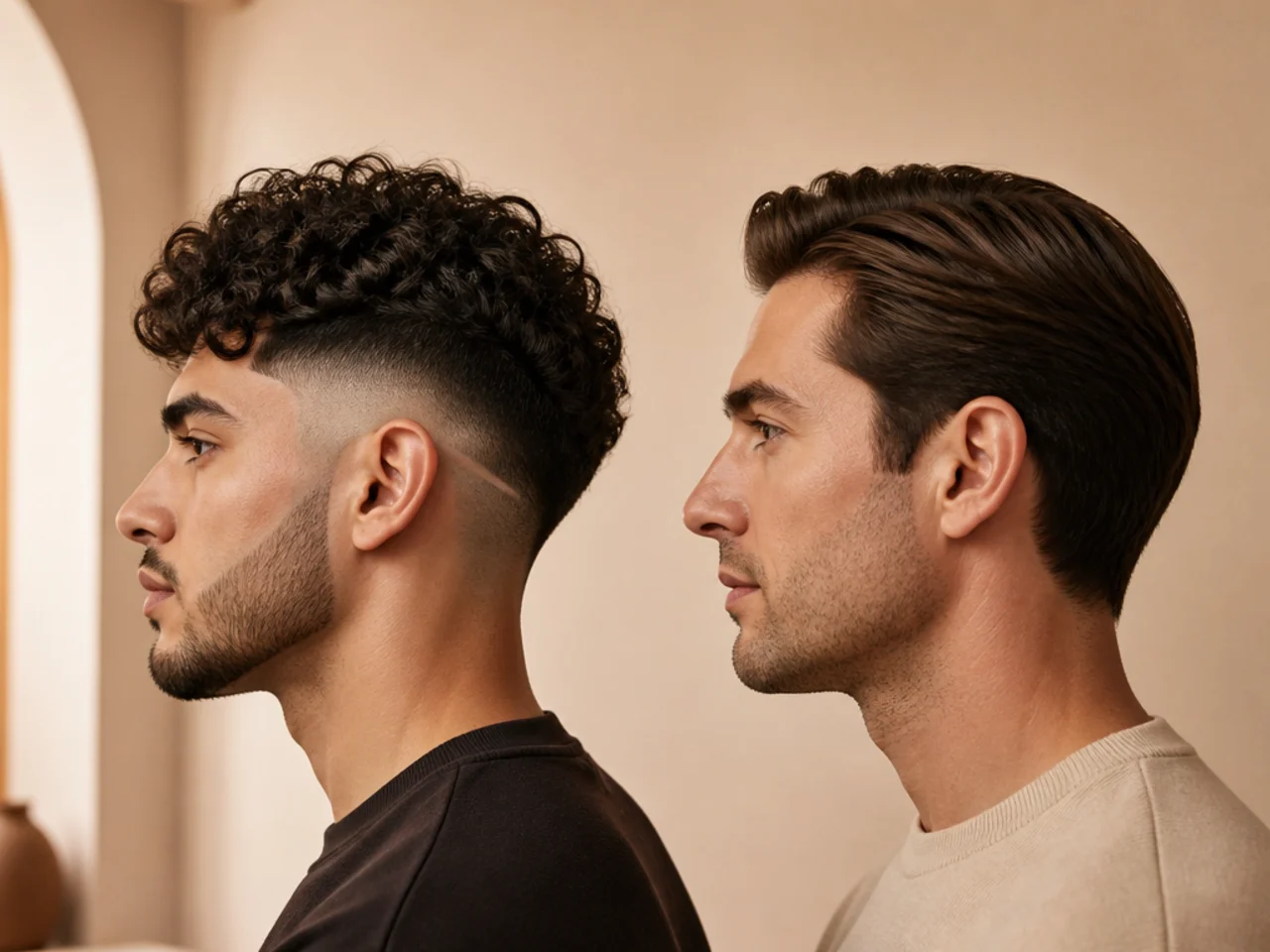 A currently trending cut shown beside a timeless one