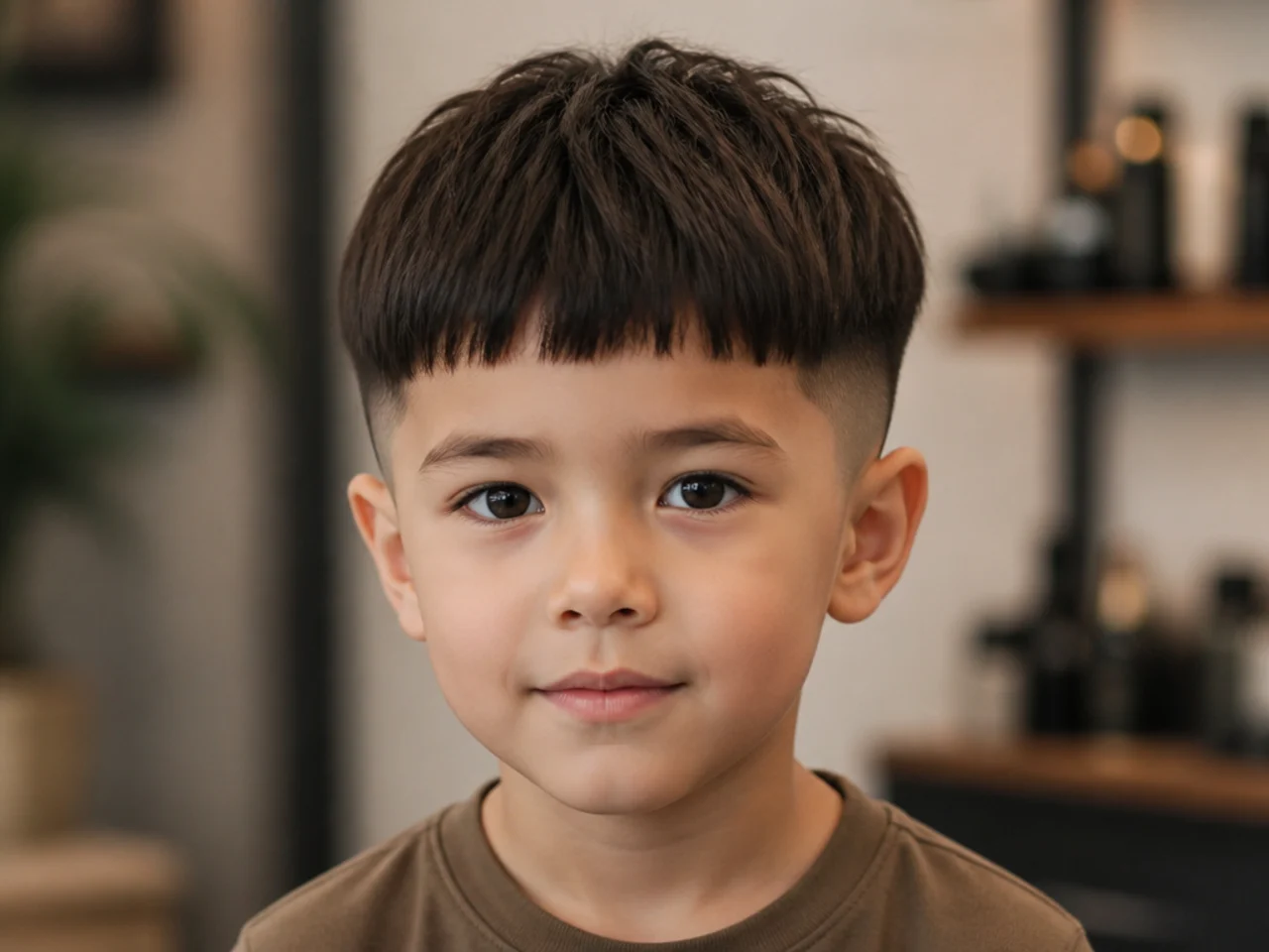 A toddler boy with a modern bowl crop and a soft edge