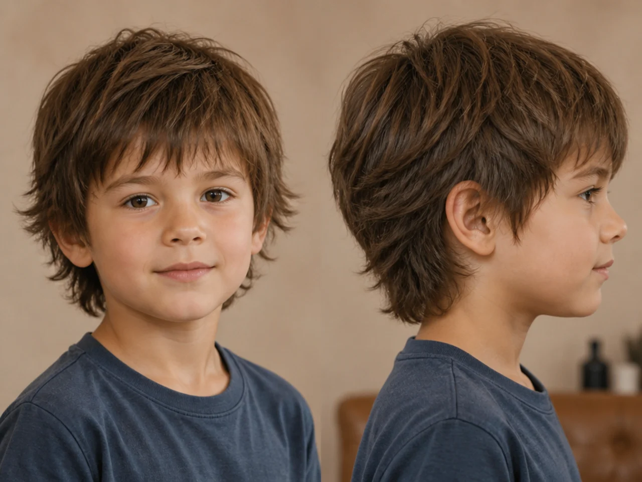 A toddler boy with short shaggy layers