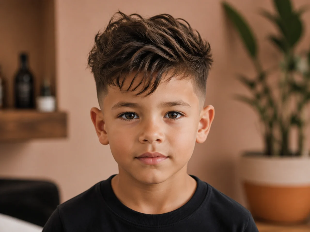 A toddler boy with a soft quiff at the front