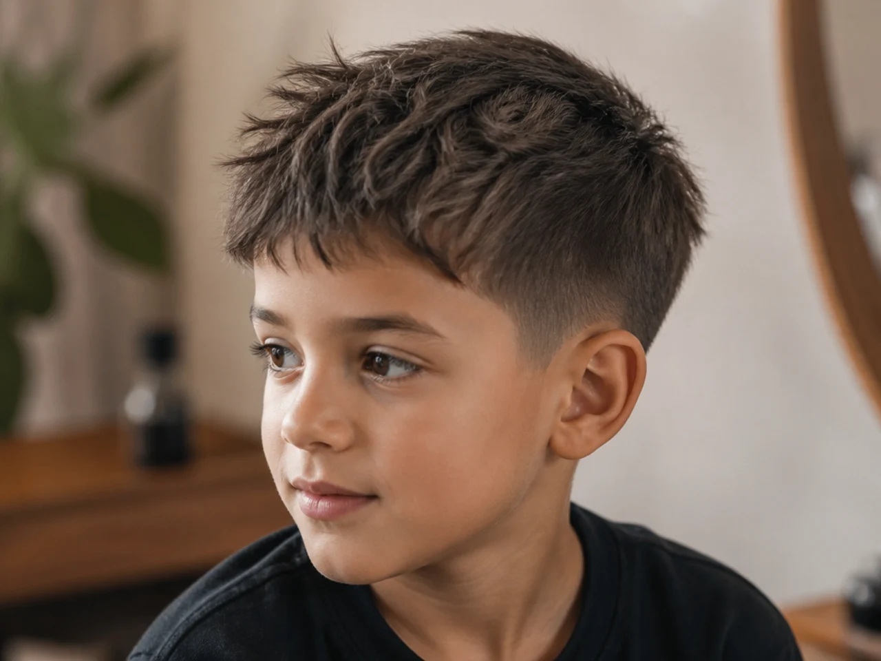 A toddler boy with a grown-out crop and a tidied outline