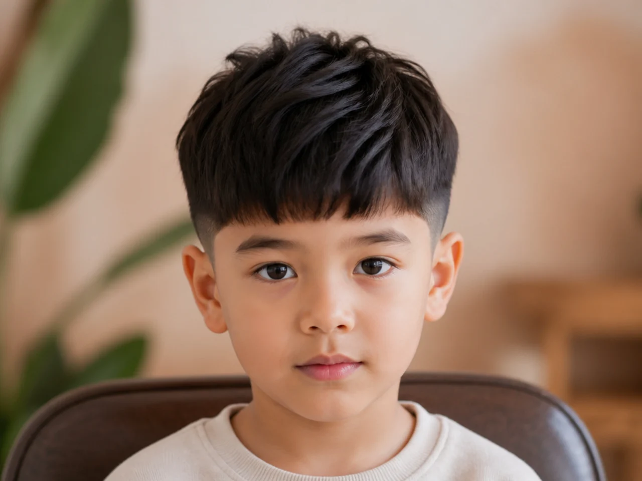 A toddler boy with a two block shape and a softened step