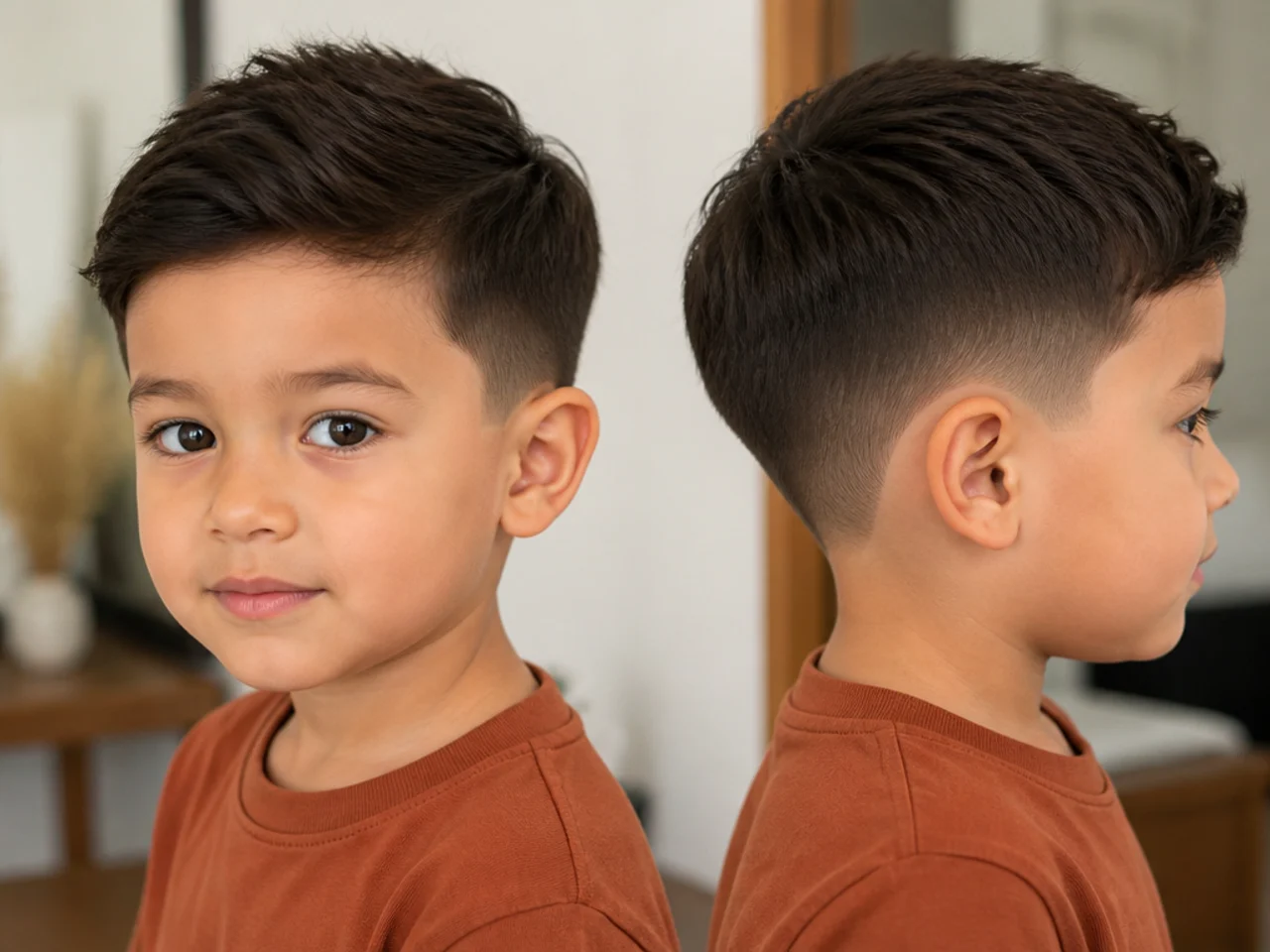 A toddler boy with a low taper finishing at a longer guard