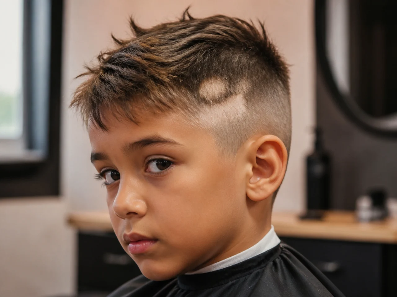 A toddler haircut showing a patchy short side