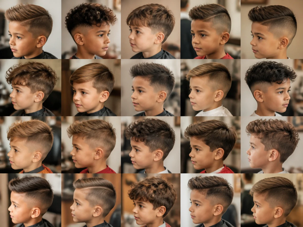 A grid of twenty toddler boy haircuts with different top shapes