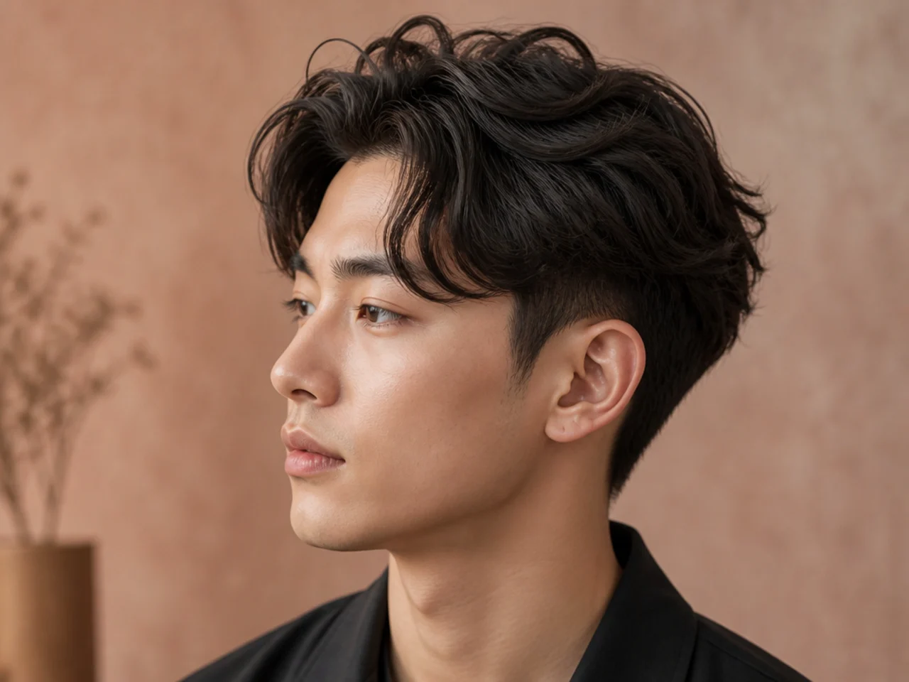 Wavy two block comma cut for Type 2B hair with a natural comma curl at the front over hidden sides