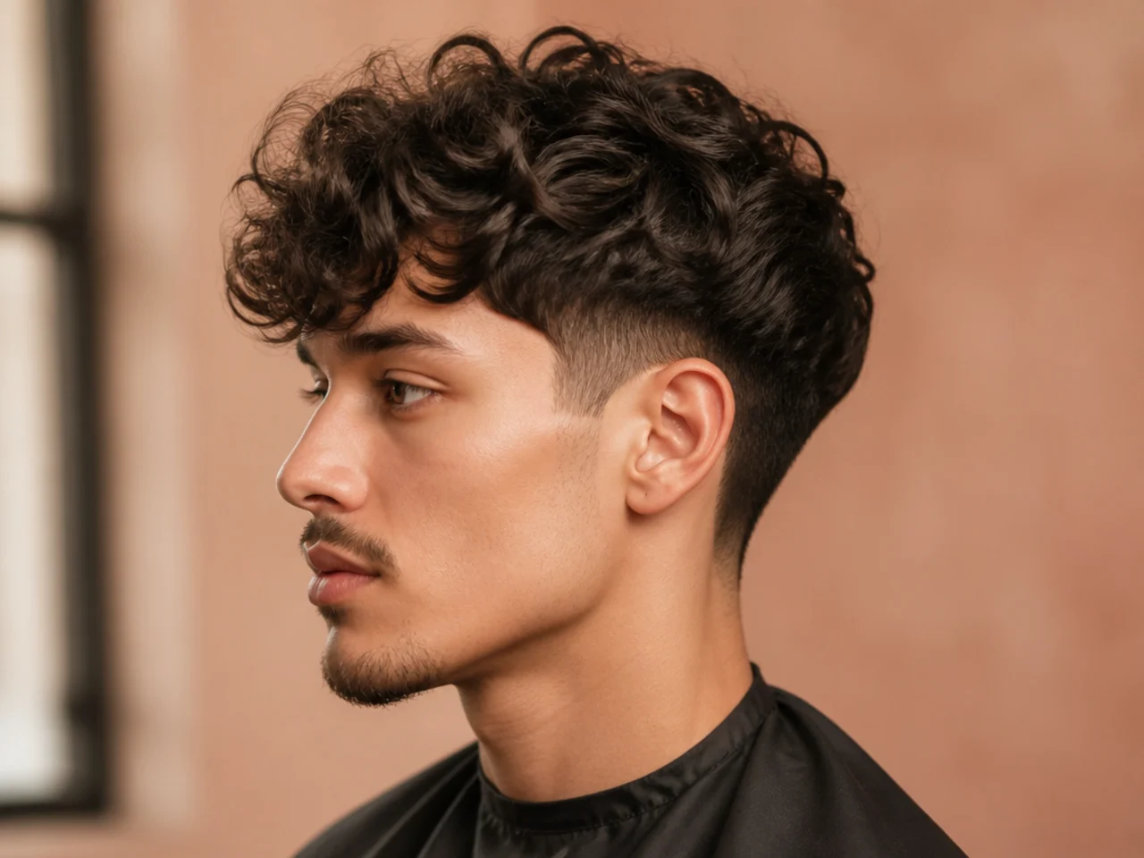 Curly two block comma haircut on Type 3A hair with a softened comma curl at the front over hidden sides