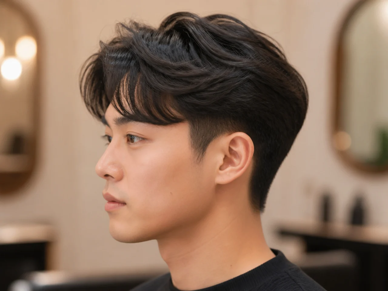 Two block comma with a soft low taper fade around the ears and neckline preserving side length