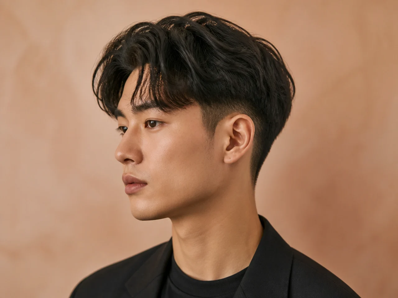 Two block comma with a curved drop fade following the head shape down behind the ear with a hooked front
