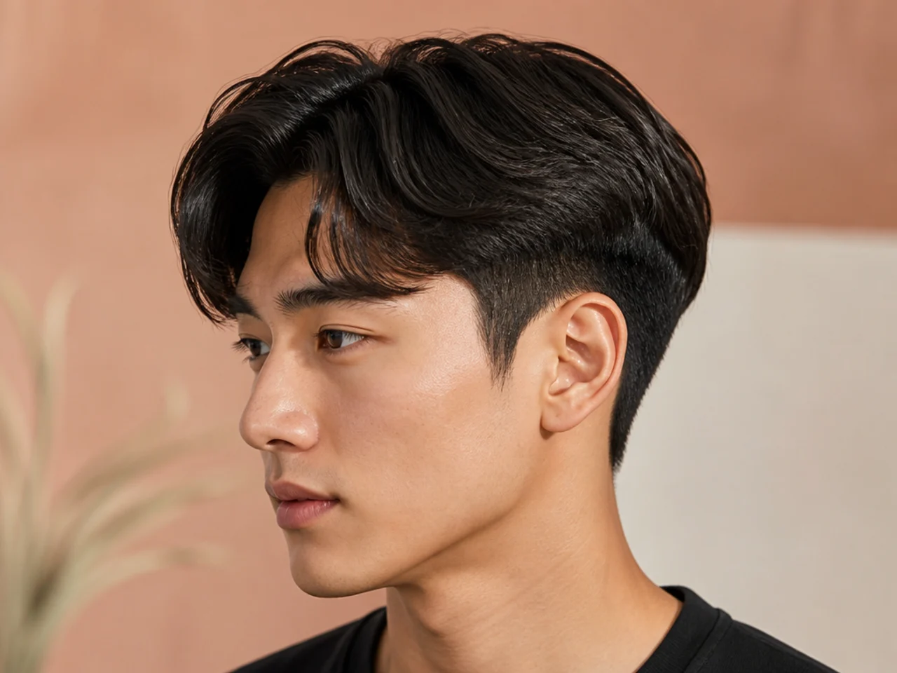Forward comma two block with the fringe pushed onto the brow line ending in a tight hooked curl
