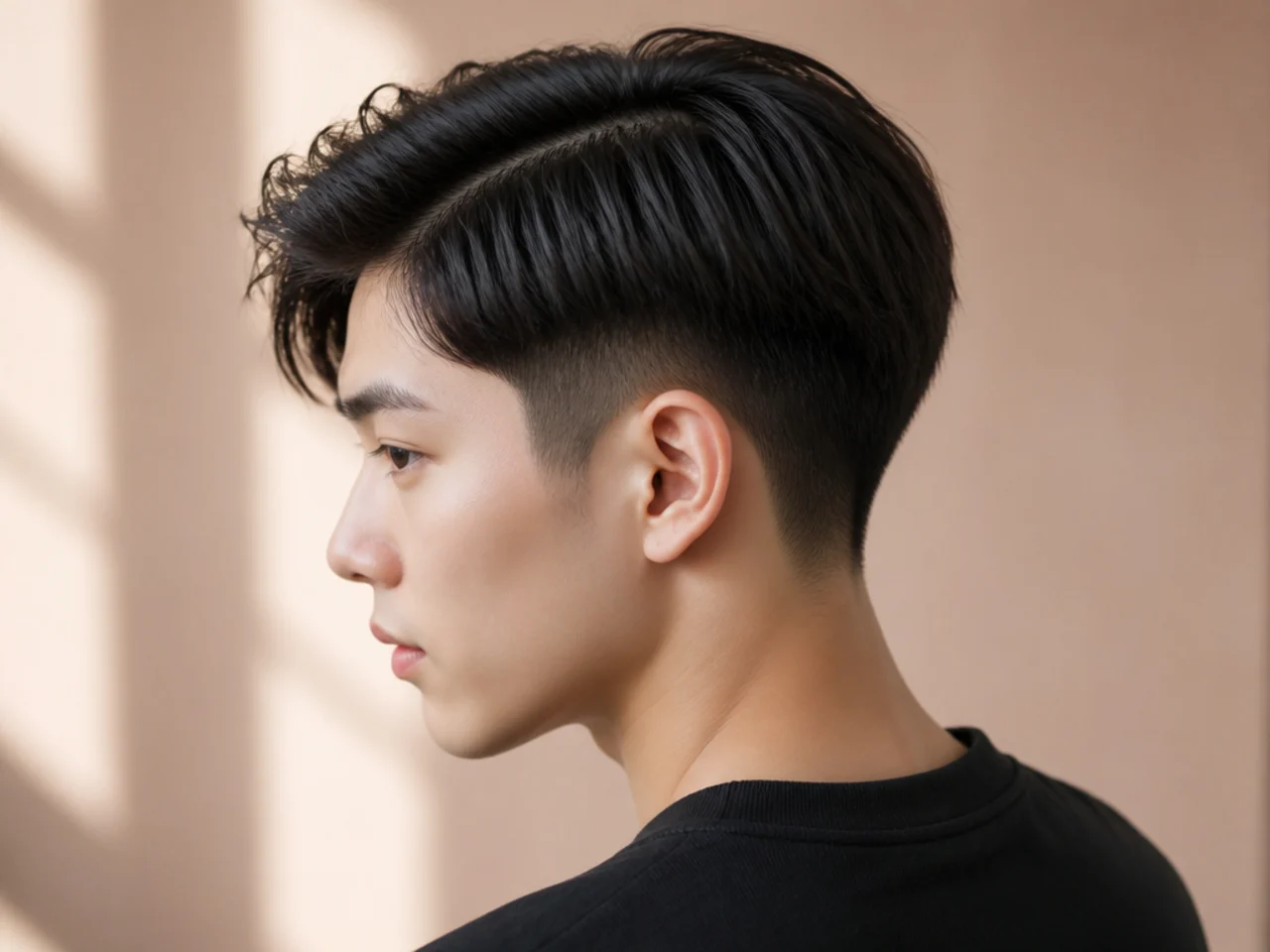 A boys' two block with a side part