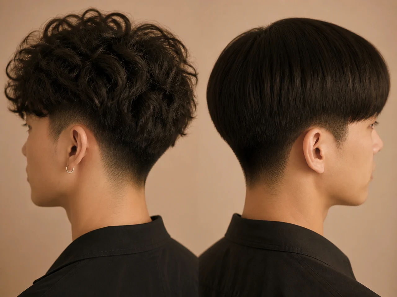 A permed top compared with a straight one over the same cut