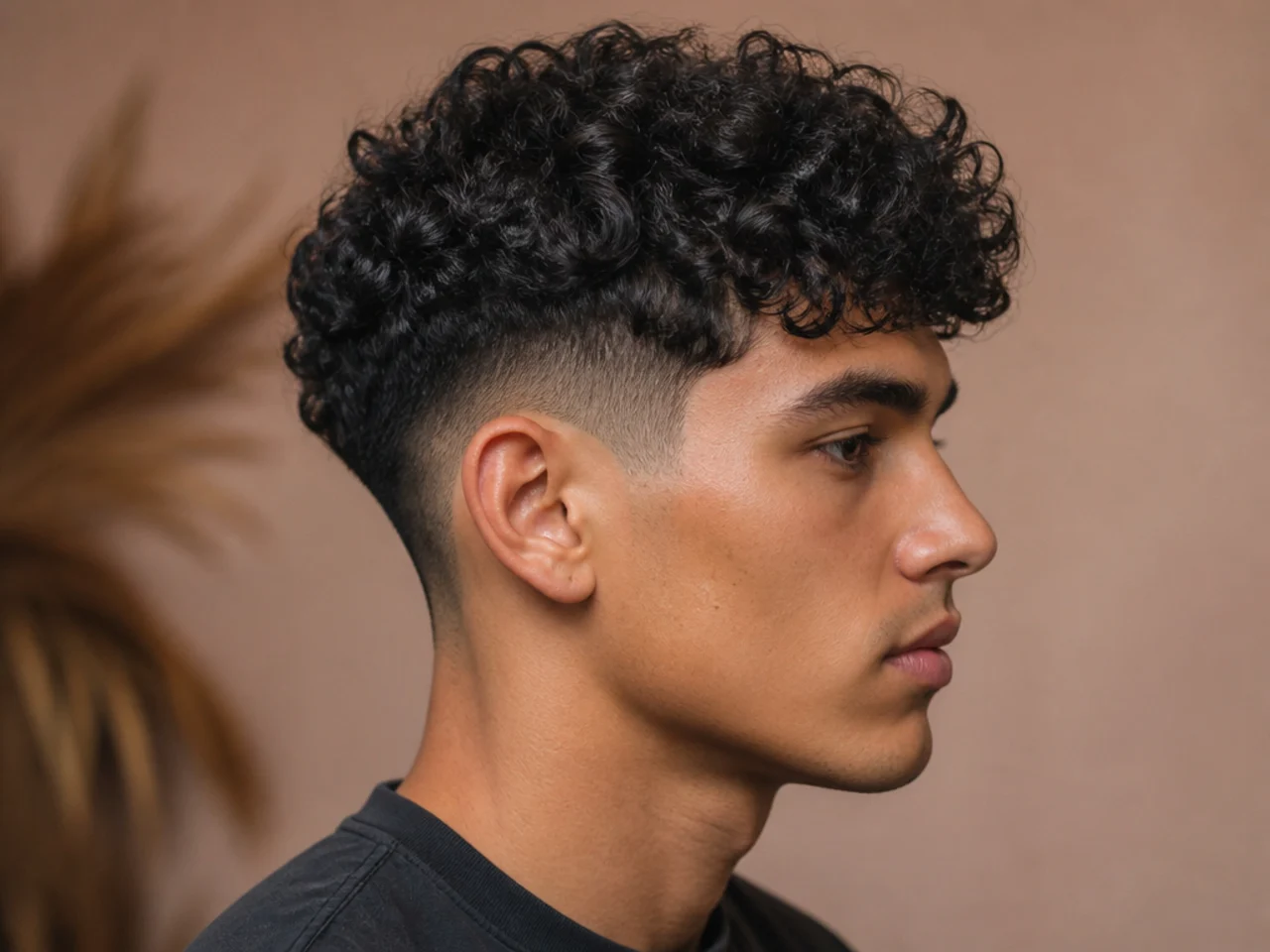 Short two block on tight curly hair with 3-inch top and half-guard hidden sides
