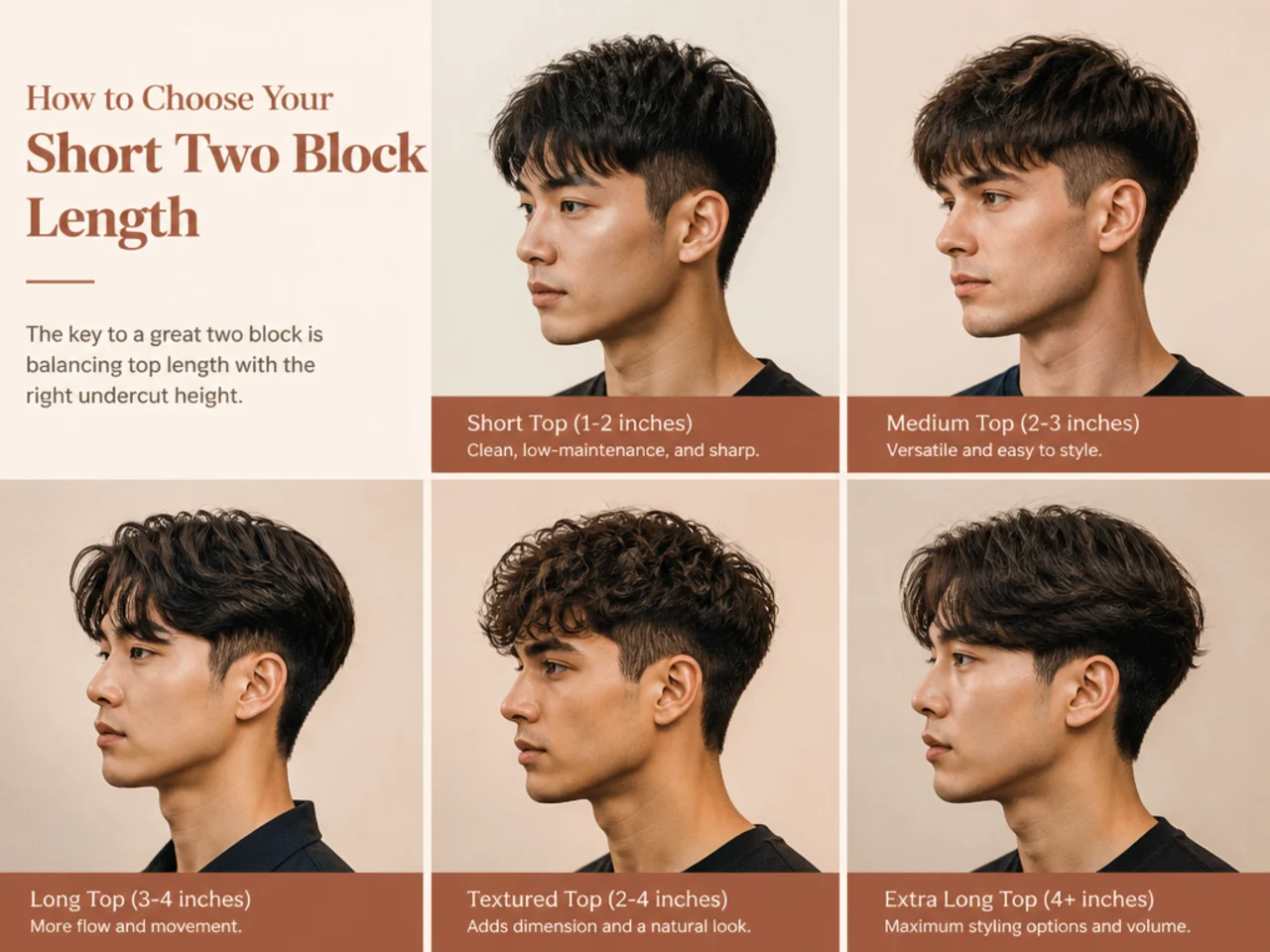 Three-quarter profile of a short two block on straight Asian hair showing the horseshoe line and hidden clipper sides