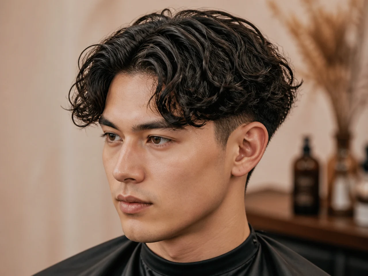 Curly two block middle part on a young man with defined 3A curls falling into a natural center split