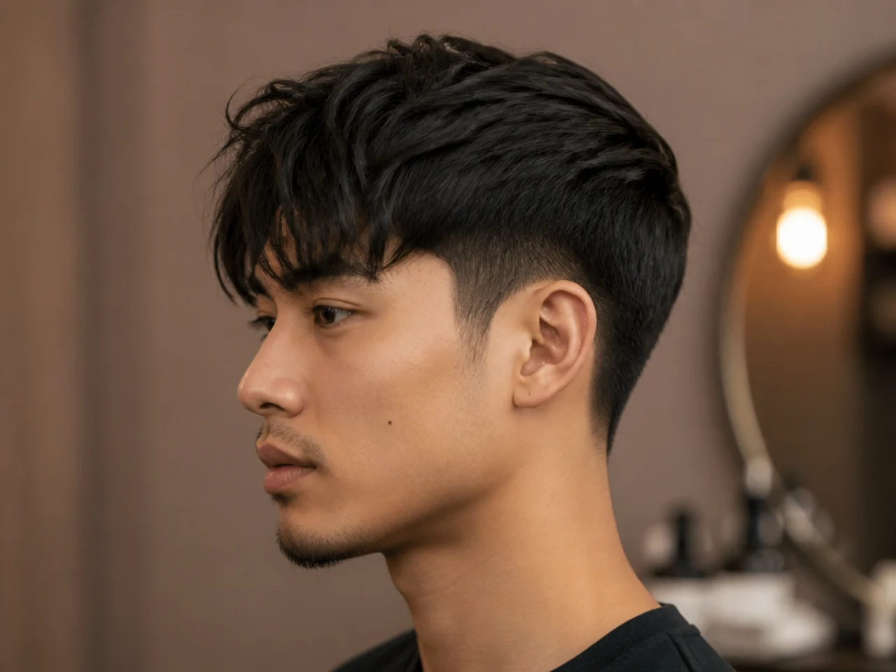 Classic two block taper fade with three inches on top and a clean low taper on the sides