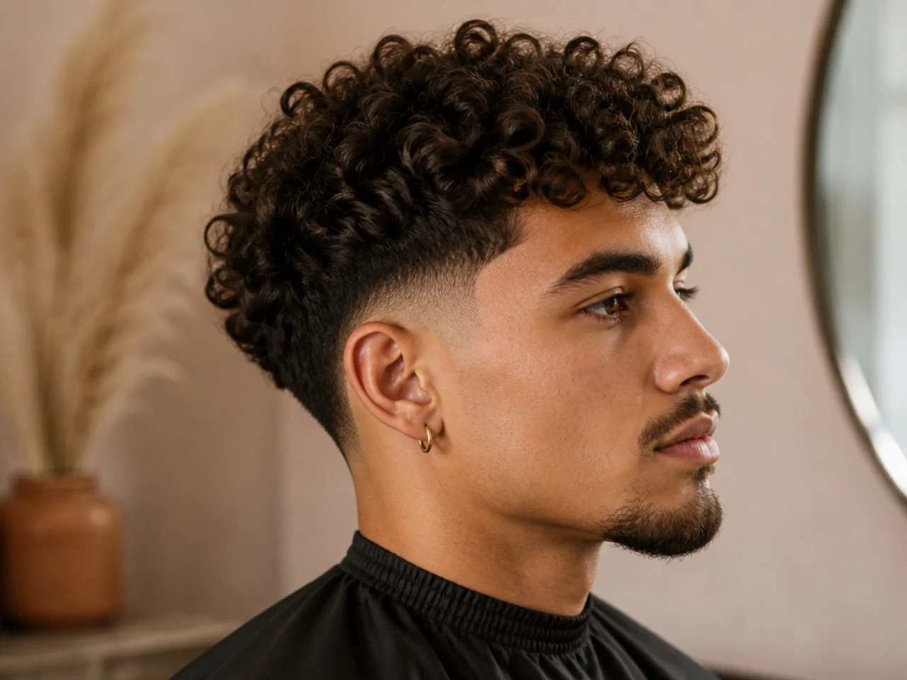 Curly two block taper fade with defined curls on top and tapered sides