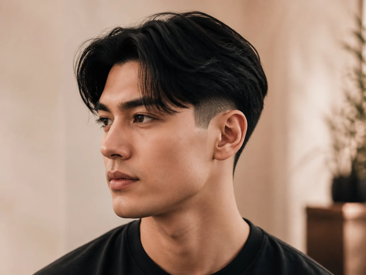 Middle part two block taper fade with a center-parted top and tapered sides