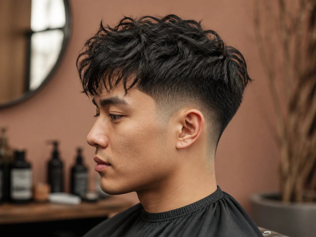 Textured two block taper fade with point-cut ends and a clean low taper