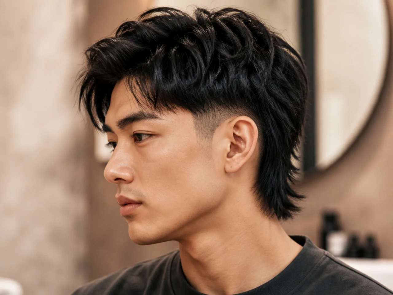 Two block with a burst taper fade radiating out from behind the ear