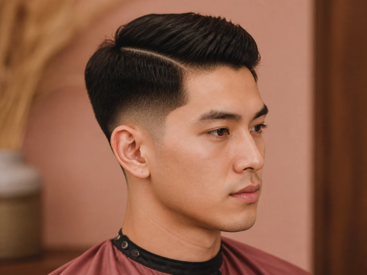 Two block taper fade with a razor-cut hard part between the top and side