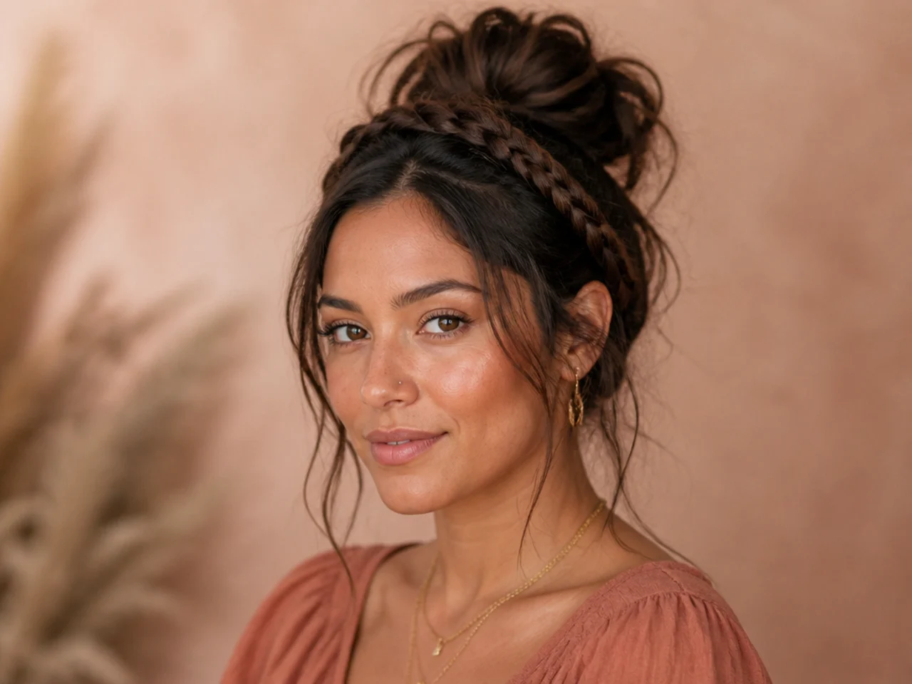 Messy Bun With A Wrap Around Braid